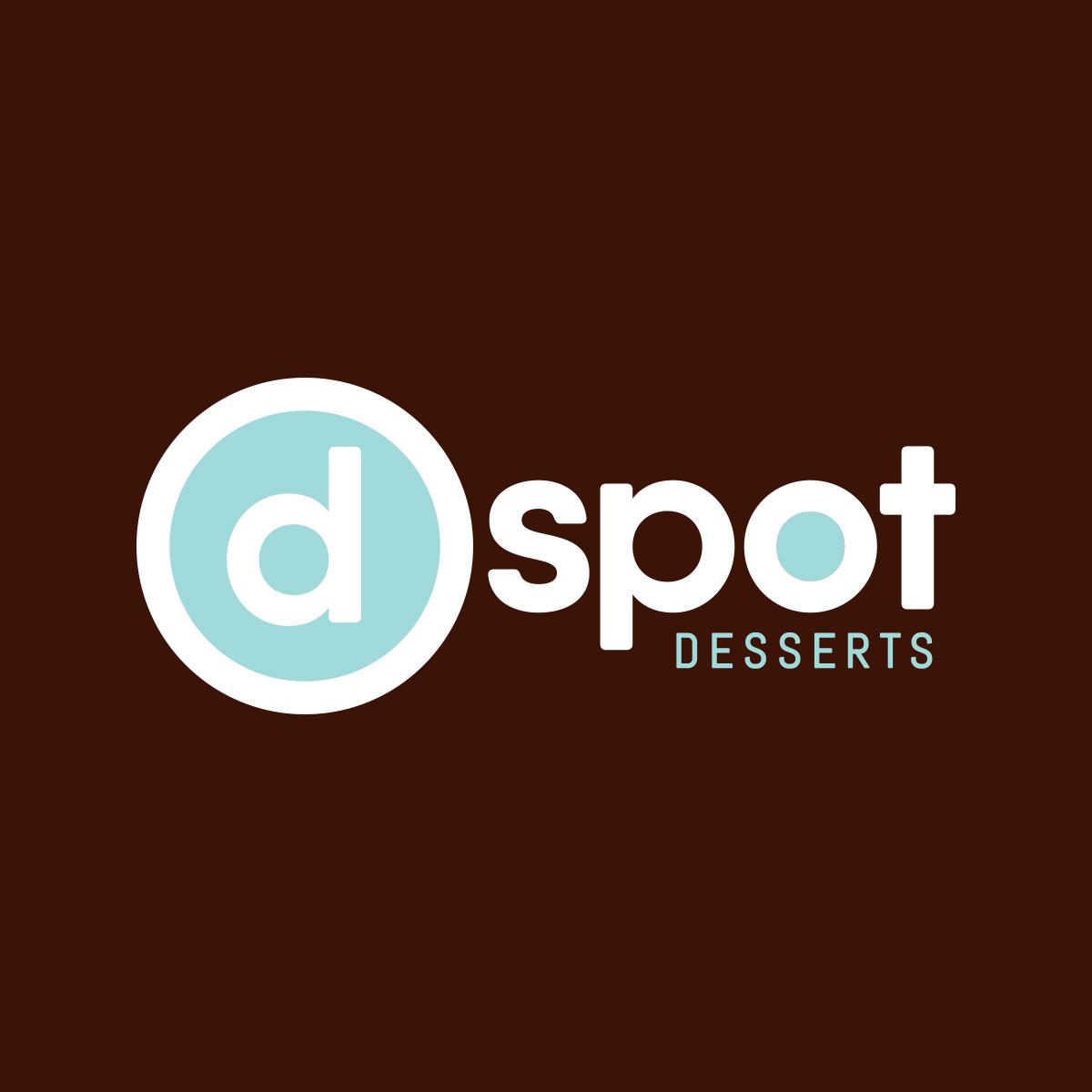 "Logo of D Spot Desserts featuring a stylized 'd' in a light blue circle with the brand name in lowercase on a brown background